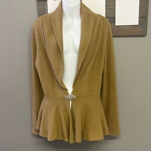 Soft Surroundings Wool Angora Blend Tan Long Sleeve V-neck Cardigan Size Medium